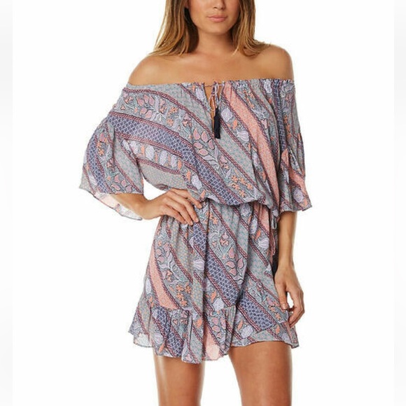 Tigerlily Dresses & Skirts - TIGERLILY Lagunas Lilac Mauve Print Off The Shoulder Mini Dress
